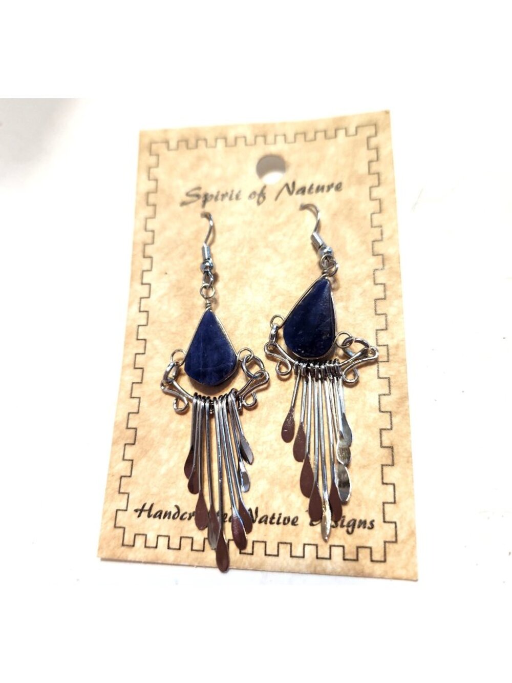 Spirit of Nature Southwestern Style Blue Stone Silvertone Dangle Earrings